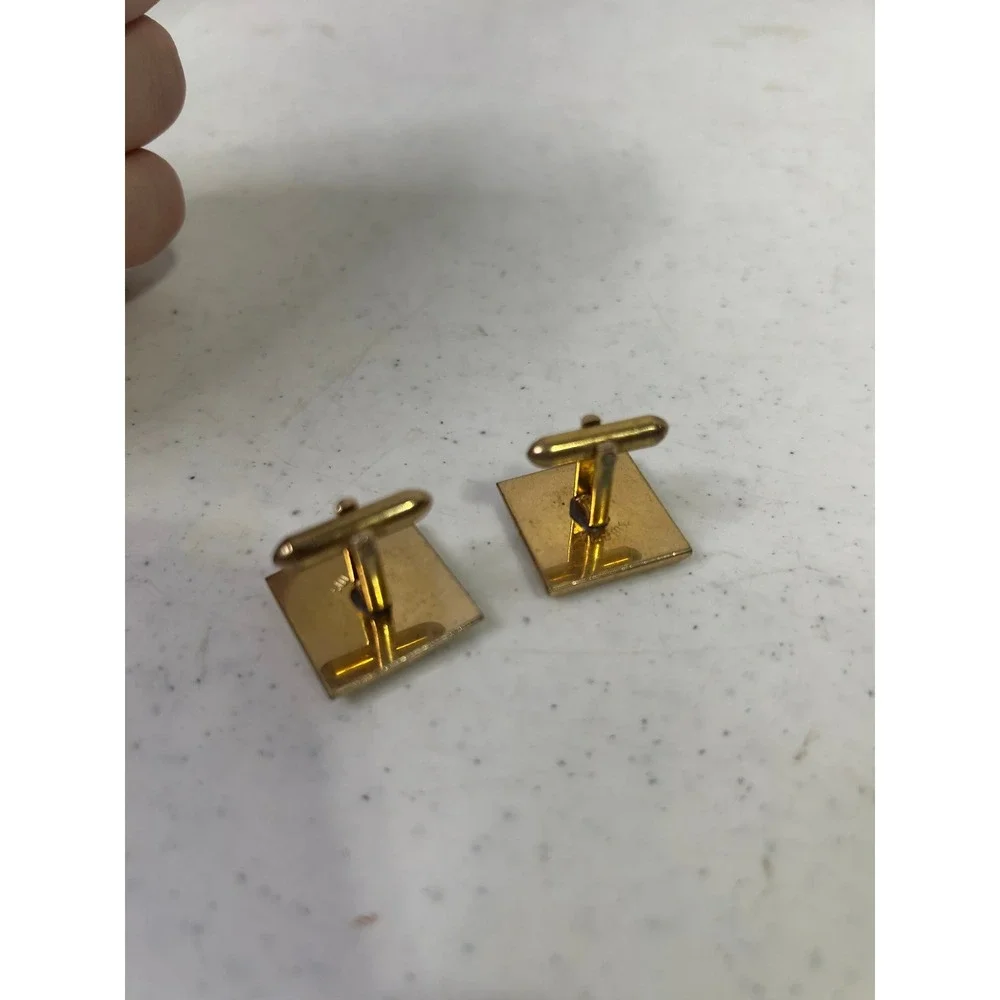 Vintage Gold Tone Square Pyramid Fleur De Lis Cufflinks‎ Mid Century Modern Mens